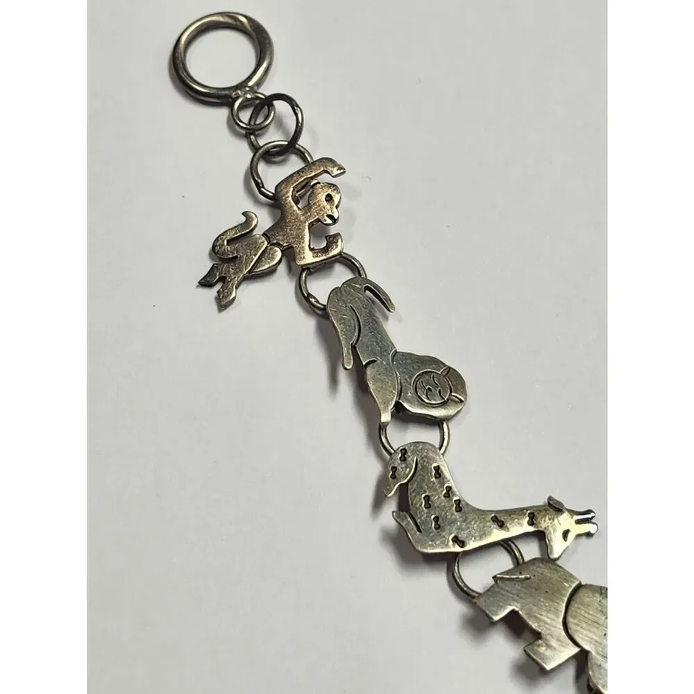 Vintage Sterling Silver Noahs Ark Charm Link Bracelet 925